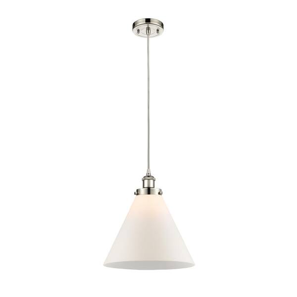 Innovations Cone 100-Watt 1-Light Polished Nickel Shaded Mini Pendant Light with Frosted Glass Shade