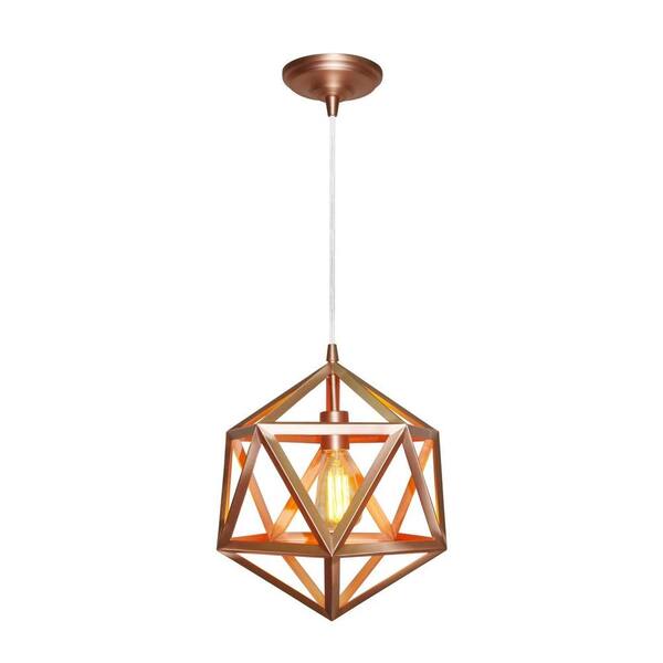 Worth Home Products Hardwired Pendant Series 1-Light Copper Pendant with Wire Cage Shade