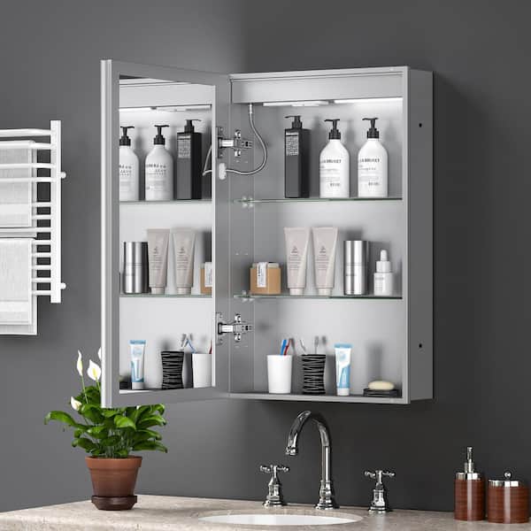 TOOLKISS 20 in. W x 30 in. H Rectangular Silver Aluminum Recessed