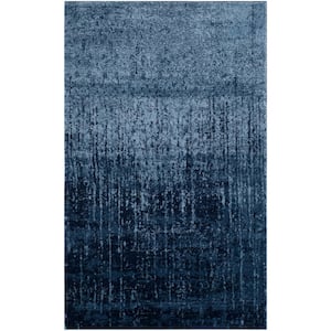 Retro Light Blue/Blue 8 ft. x 10 ft. Distressed Floral Area Rug