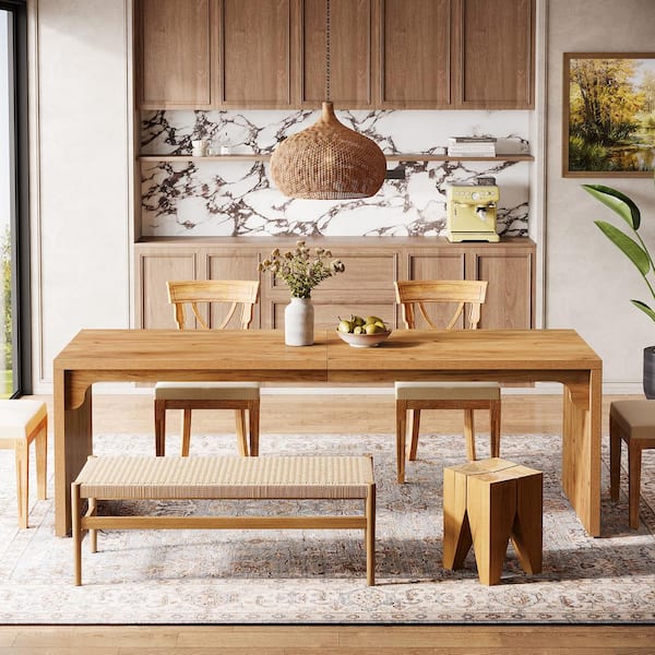 Roesler Modern Natural Wood 78 in. Pedestal Dining Table Seats 6-8
