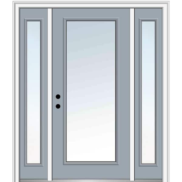 MMI Door 64.5 in. x 81.75 in. Classic Right-Hand Inswing Full Lite Clear Painted Fiberglass Prehung Front Door with Sidelites
