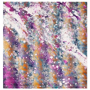 Radiance Cream/Magenta 7 ft. x 7 ft. Abstract Square Area Rug