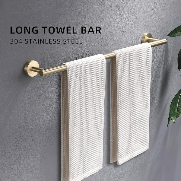 4-Piece Bath Hardware Set with Towel Bar, Towel Robe Hook, Toilet Roll Paper Holder, Hand Tower Holder in Brushed Gold