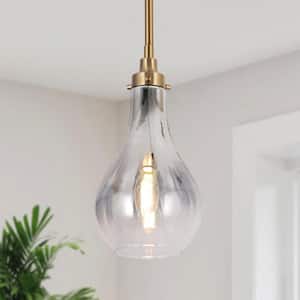 Modern Kitchen Island Pendant Light 1-Light Plating Brass Hanging Bedroom Pendant Light with Gradient Smoked Glass shade