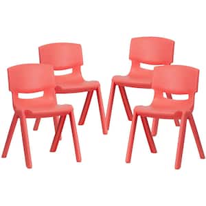 4-Pack Red Plastic Stackable School Chair with 13.25 in. Seat Height