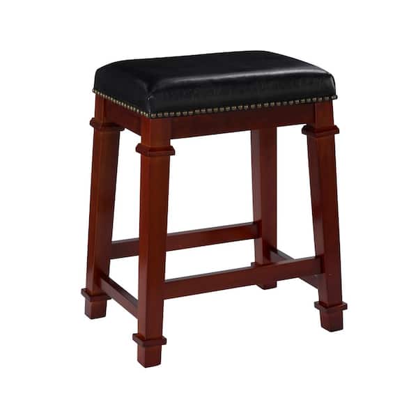 Linon Home Decor Nelson Dark Cherry Backless Counter Stool with Padded Black Faux Leather Seat