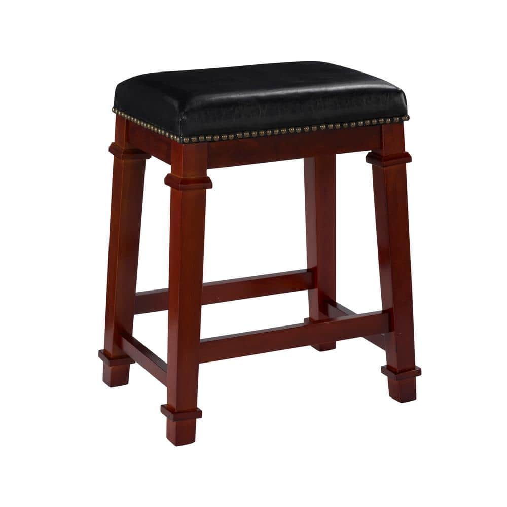 Nelson 25 in. Dark Cherry Backless Wood Bar Stool with Black Faux Leather S