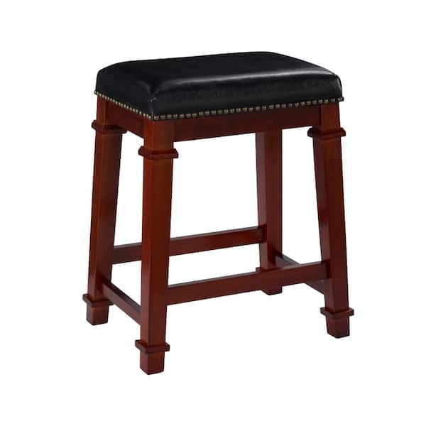 Linon Home Decor Nelson 25 in. Dark Cherry Backless Wood Bar Stool with Black Faux Leather Seat