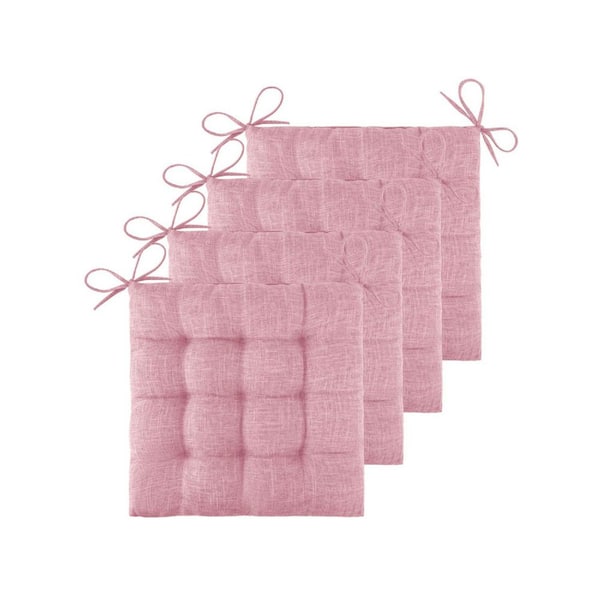 Pink Square Outdoor Seat Tufted Textured Square Seat Cushion with Ties 4-Pack