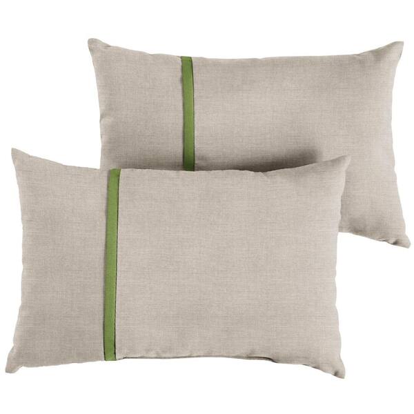 SORRA HOME Sunbrella Silver Grey with Cilantro Green Rectangular Outdoor Knife Edge Lumbar Pillows (2-Pack)