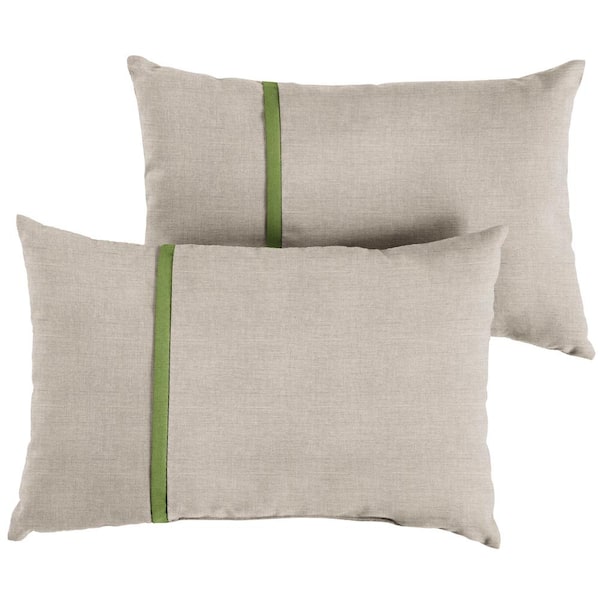 SORRA HOME Sunbrella Silver Grey with Cilantro Green Rectangular Outdoor Knife Edge Lumbar Pillows (2-Pack)