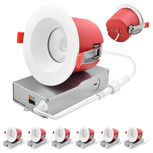 4 in. Integrated LED Recessed Light J-Box 5CCT 2 Hour Fire Rated 15-Watt 1000LM 38° Dimmable IC Rated Baffle 6-Pack