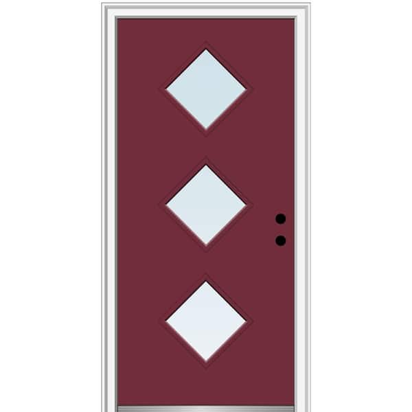 MMI Door 32 in. x 80 in. Aveline Left-Hand Inswing 3-Lite Clear Low-E Glass Painted Steel Prehung Front Door on 4-9/16 in. Frame