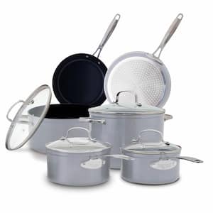 10-Piece Duralon Blue Non-Stick Cookware Set in Cool Gray