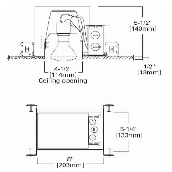 E26 4 in. Aluminum Recessed Lighting Housing for New Construction Ceiling, IC, Air-Tite, Adjustable Socket Bracket