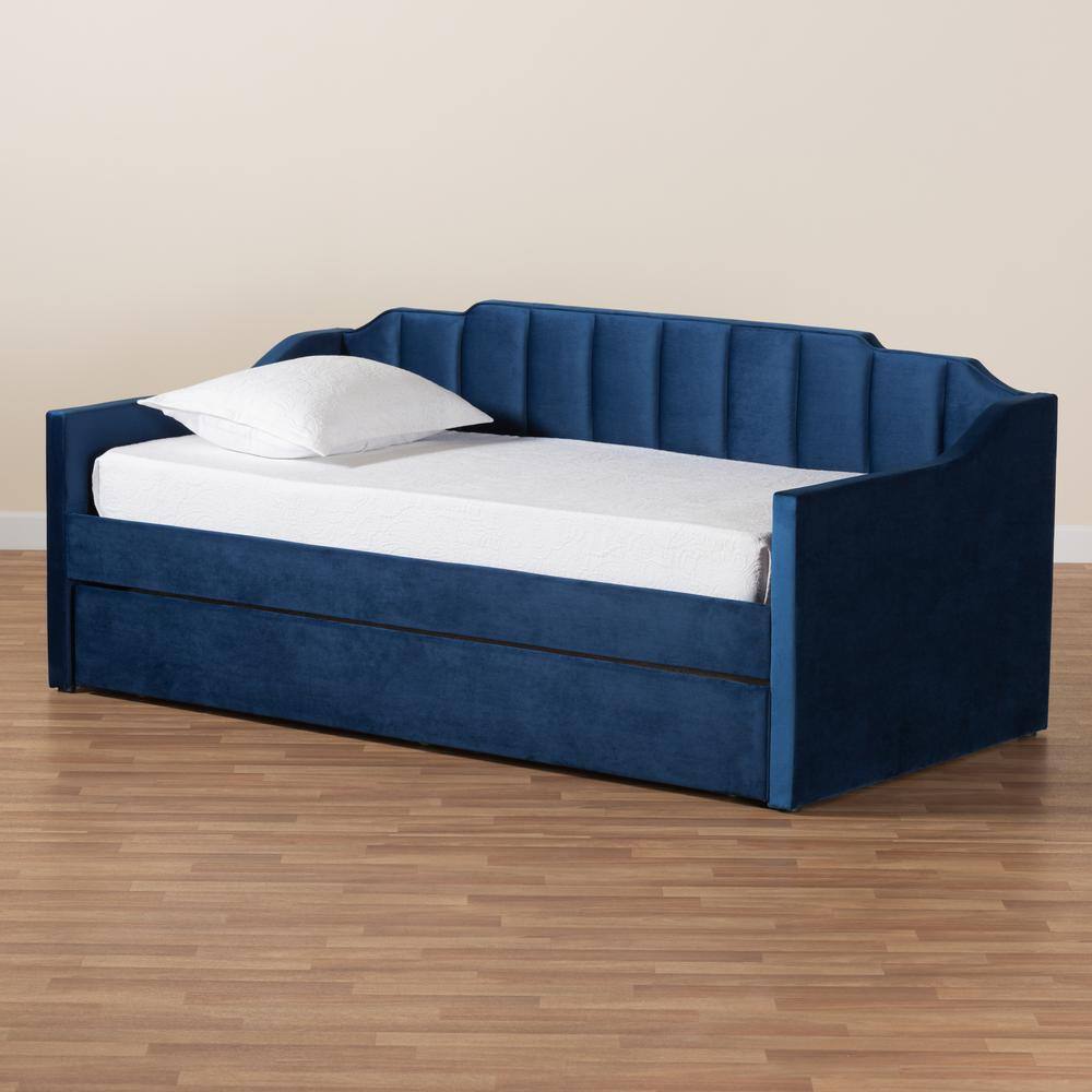 Navy Blue Velvet Upholstered Twin Daybed with Trundle