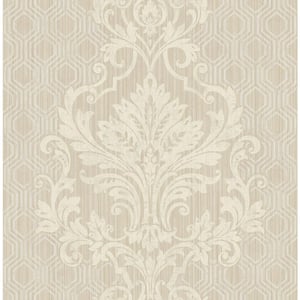 Striped Damask Beige and Off-White paper Strippable Wallpaper Roll (Cover 56.05 sq. ft.)