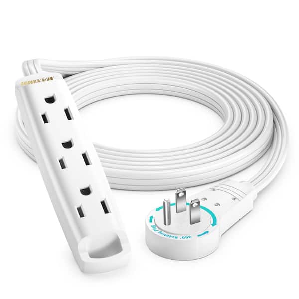 6 ft. 16/3 Light Duty Indoor Extension Cord 360° Rotating Flat Plug 1-Sided with Loop, White