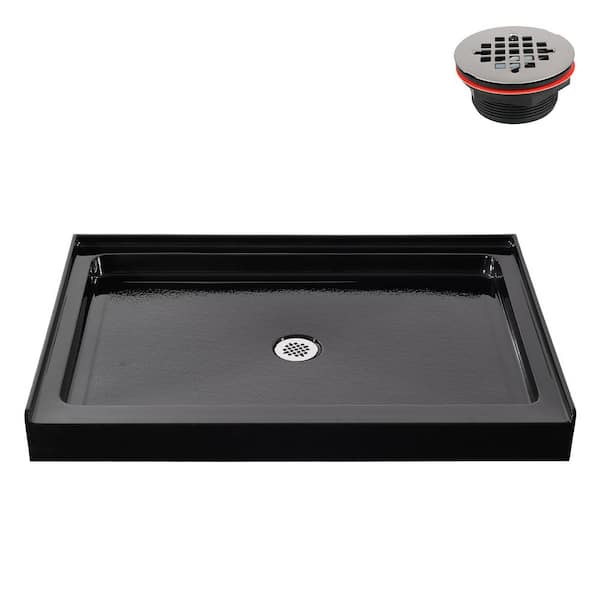 Streamline GB-2621-488-BL 48 in. x 32 in. Alcove Acrylic Shower Pan Base in Glossy Black with Center Drain, Drain Included