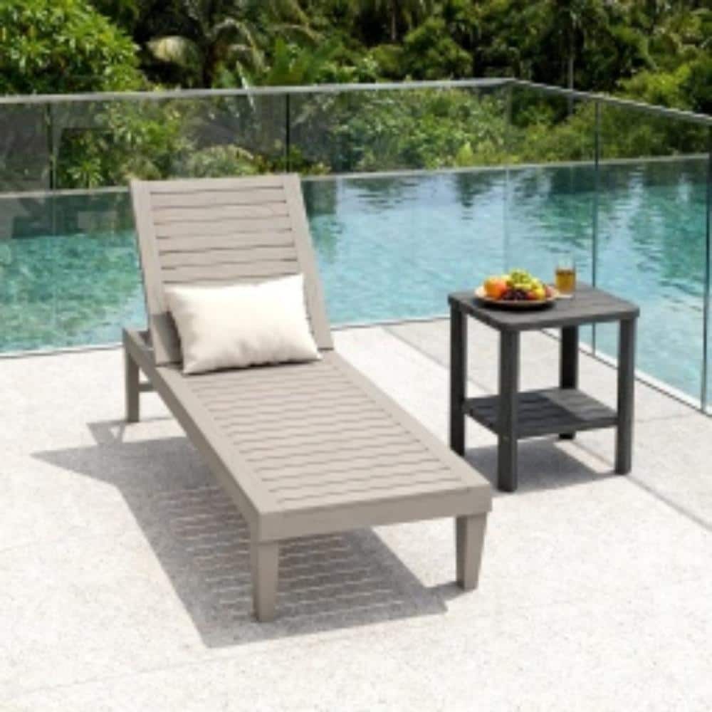 Outdoor Chaise Lounge Set of 2,  Placstic Adjustable Pool Lounge Chair with 5 Positions Backrest, Gray price history on PriceWatchPro