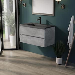 EDI 36 in. W x 18.7 in. D x 19.7 in. H Float Mounting Cabinet Gray Bathroom Vanity with Black Quartz Sand Surface Top