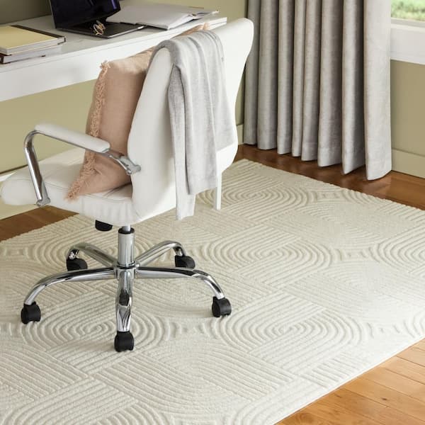 Stone Geo Curve Washable 6 ft. x 9 ft. Ivory Indoor AreaRug