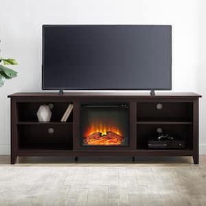 70 in. Wooden Transitional Freestanding Electric Fireplace TV Stand with 2-Shelves for 80 in. TVs, Espresso