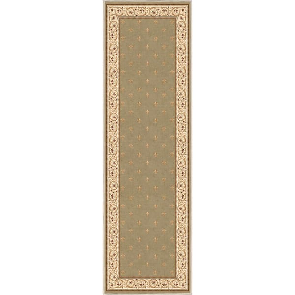 Well Woven Light Green 2 ft. 3 in. x 7 ft. 3 in. Runner Flat-Weave Apollo Fleur De Lis Traditional Oriental Border Area Rug