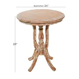 24 in. Brown Large Round Wood End Table with Distressed Accents