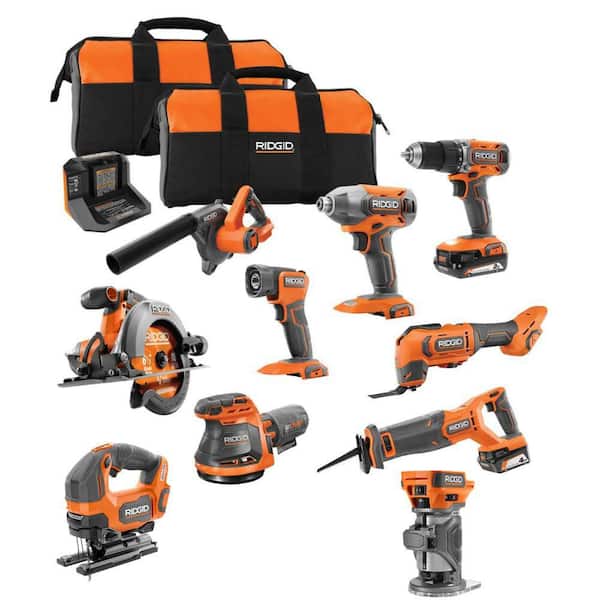 18V Cordless 8-Tool Combo Kit with 18V Brushless Cordless 2-Tool Combo Kit with Jigsaw and Grinder (Tools Only)