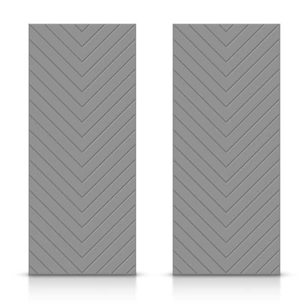 CALHOME 60 in. x 80 in. Hollow Core Light Gray Stained Composite MDF Interior Double Closet Sliding Doors