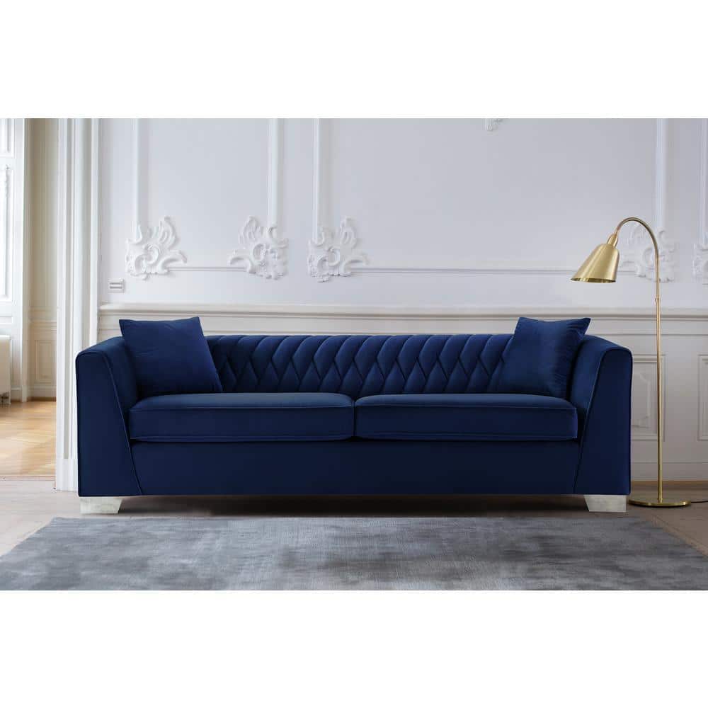 Cambridge 90.5'' Blue Velvet Contemporary Stationary Sofa