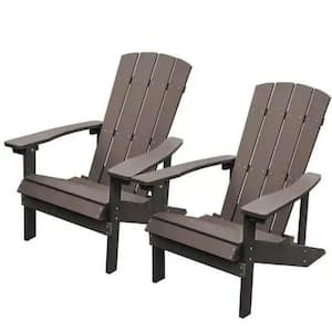 2-Sets Patio Plastic Adirondack Chair Lounger Weather Resistant Furniture for Lawn Balcony in Coffee