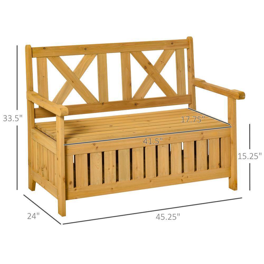 Yellow Fir Wood Outdoor Storage Bench with High Backrest