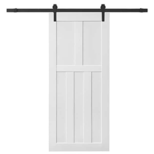 WEGATE 30 in. x 80 in. 5-Panel Primed Interior Sliding Barn Door with Hardware Kit, MDF, Barn Door Slab