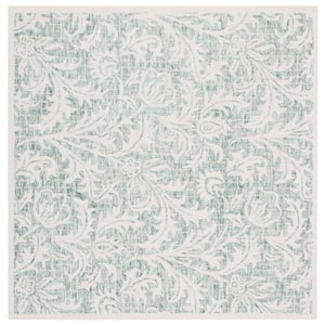 Micro-Loop Grey/Ivory 5 ft. x 5 ft. Floral Striped Square Area Rug