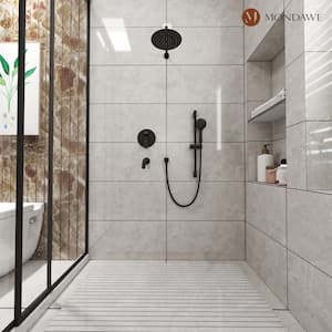 Retro Series 3-Spray Patterns with 1.8 GPM 9 in. Rain Wall Mount Dual Shower Heads with Handheld and Spout in Black