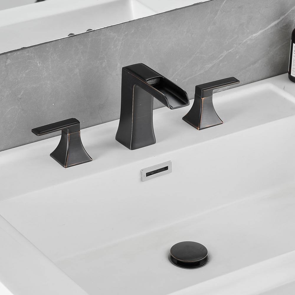 Modern Double Handle 3-Hole 8 in. Widespread Waterfall Bathroom Faucet with