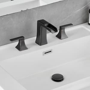 Modern Double Handle 3-Hole 8 in. Widespread Waterfall Bathroom Faucet with Pop Up Drain in Oil Rubbed Bronze