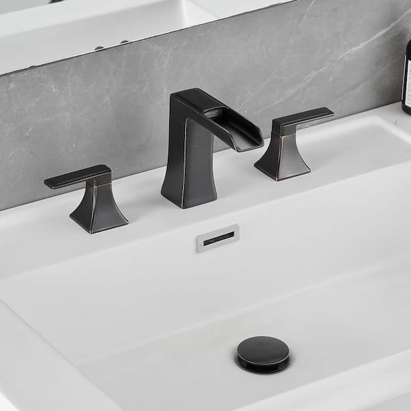 Unbranded Modern Double Handle 3-Hole 8 in. Widespread Waterfall Bathroom Faucet with Pop Up Drain in Oil Rubbed Bronze