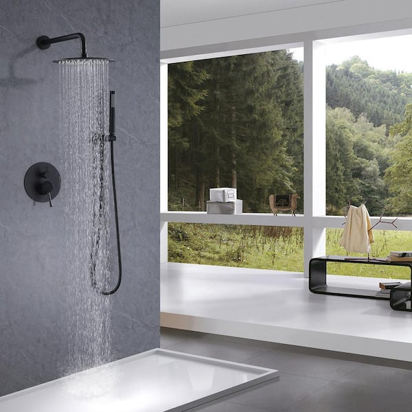 1-Handle 2-Spray Rain Shower Faucet and Hand Shower Combo Kit in Matte Black (Valve Included)