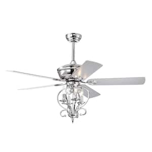 Traditional 52 in. Indoor Chrome Ceiling Fan with Candle-shaped Lamp Socket, 2-Color-Option Blades and Remote Included