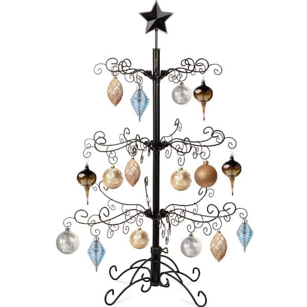 3 ft. Black Unlit Wrought Iron Ornament Display Artificial Christmas Tree