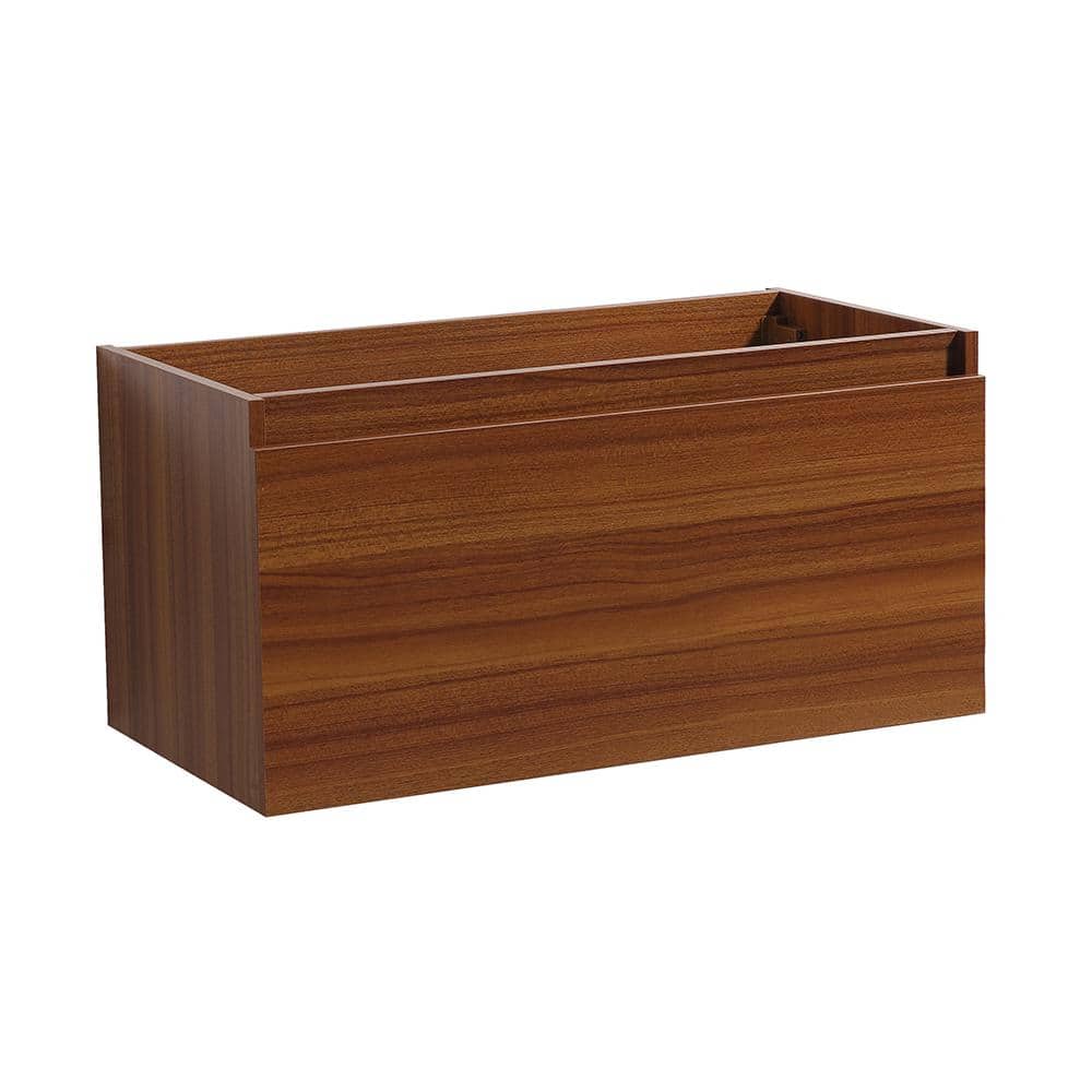 Modern Teak and Acrylic 35" Wall-Mounted Single Vanity