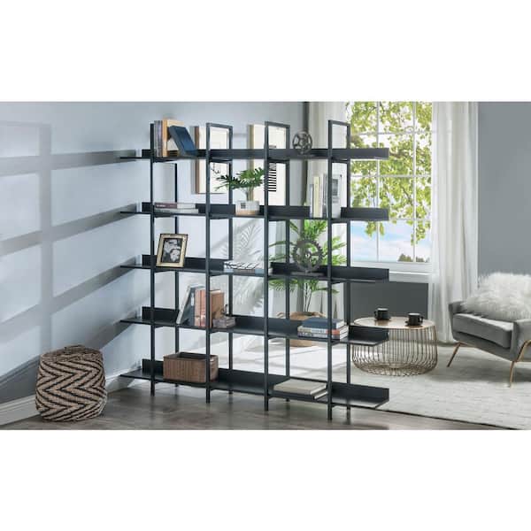 71 in. W Metal 5-Shelves Bookcase in Black