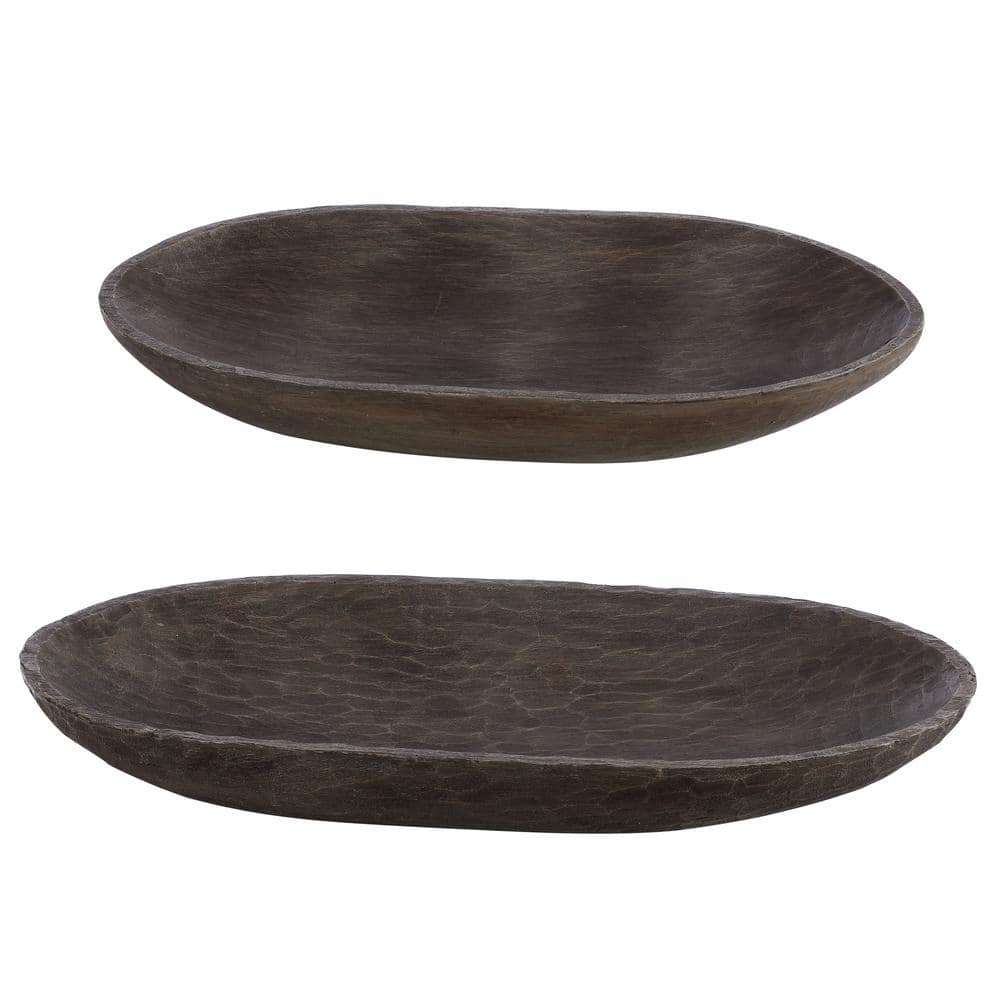 SAFAVIEH Trellen 3 in. Polyresin Brown Wood Decorative Bowl (Set of 2)