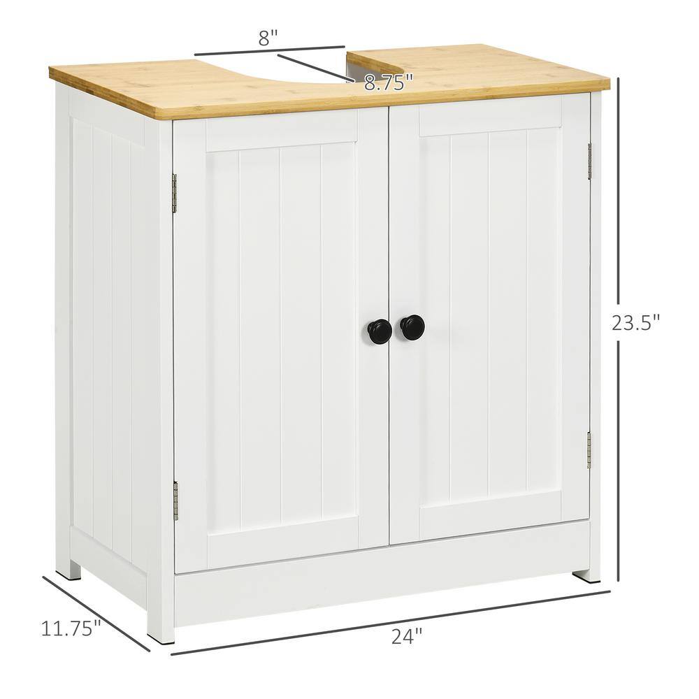 White Double Door Pedestal Sink Cabinet with Adjustable Shelf