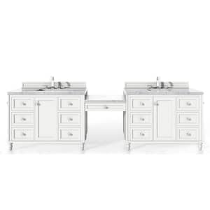 Copper Cove Encore 122 in. W x 23.5 in.D x 36.3 in. H Double Vanity in Bright White w/ Solid Surface Top in Arctic Fall