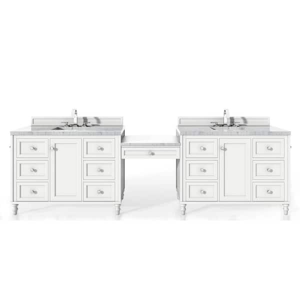 James Martin Vanities Copper Cove Encore 122 in. W x 23.5 in.D x 36.3 in. H Double Vanity in Bright White w/ Solid Surface Top in Arctic Fall